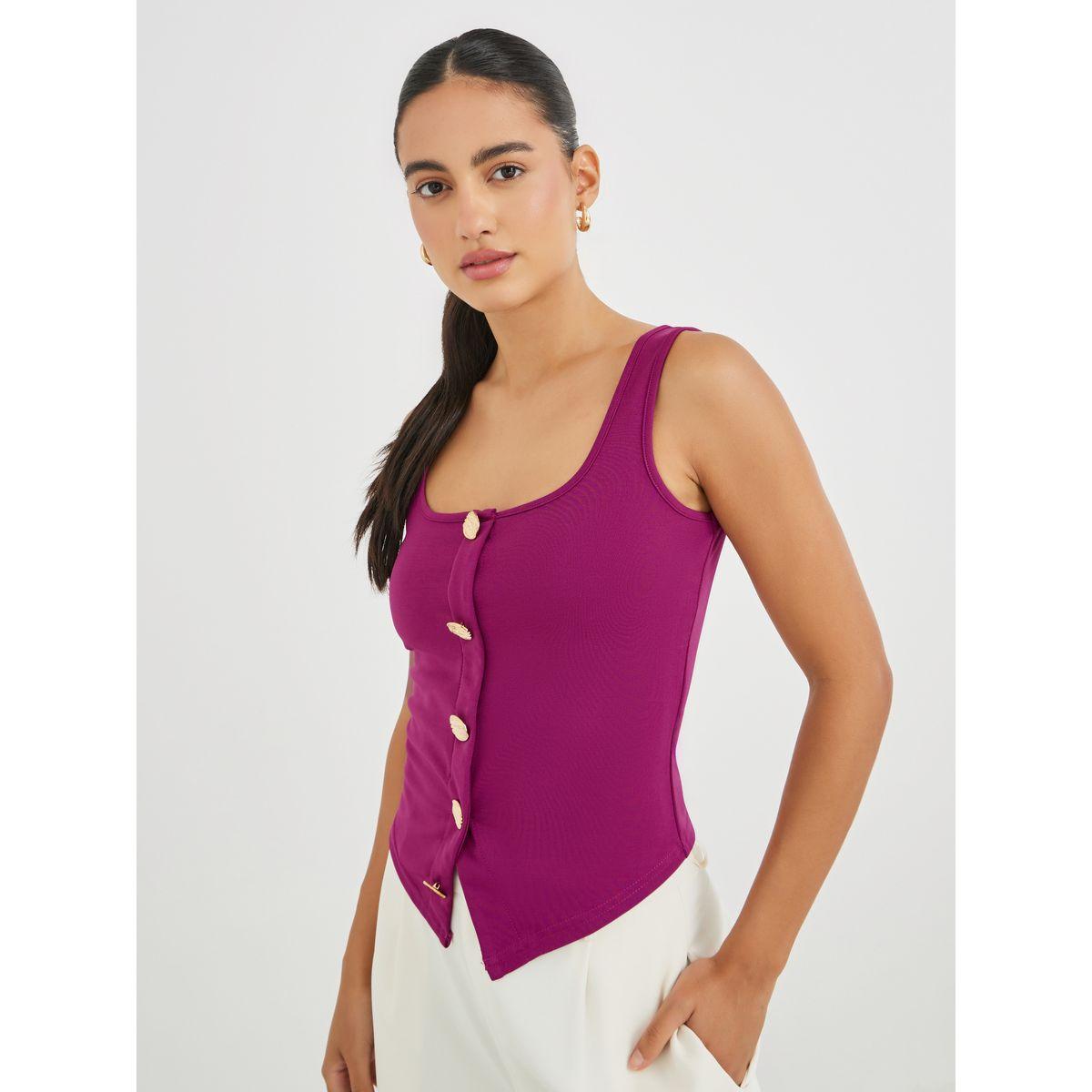 بلوزة بلا أكمام مع ياقة مربعة وأزرار-women-clothing-shirtsandblouses-blouses-image-1