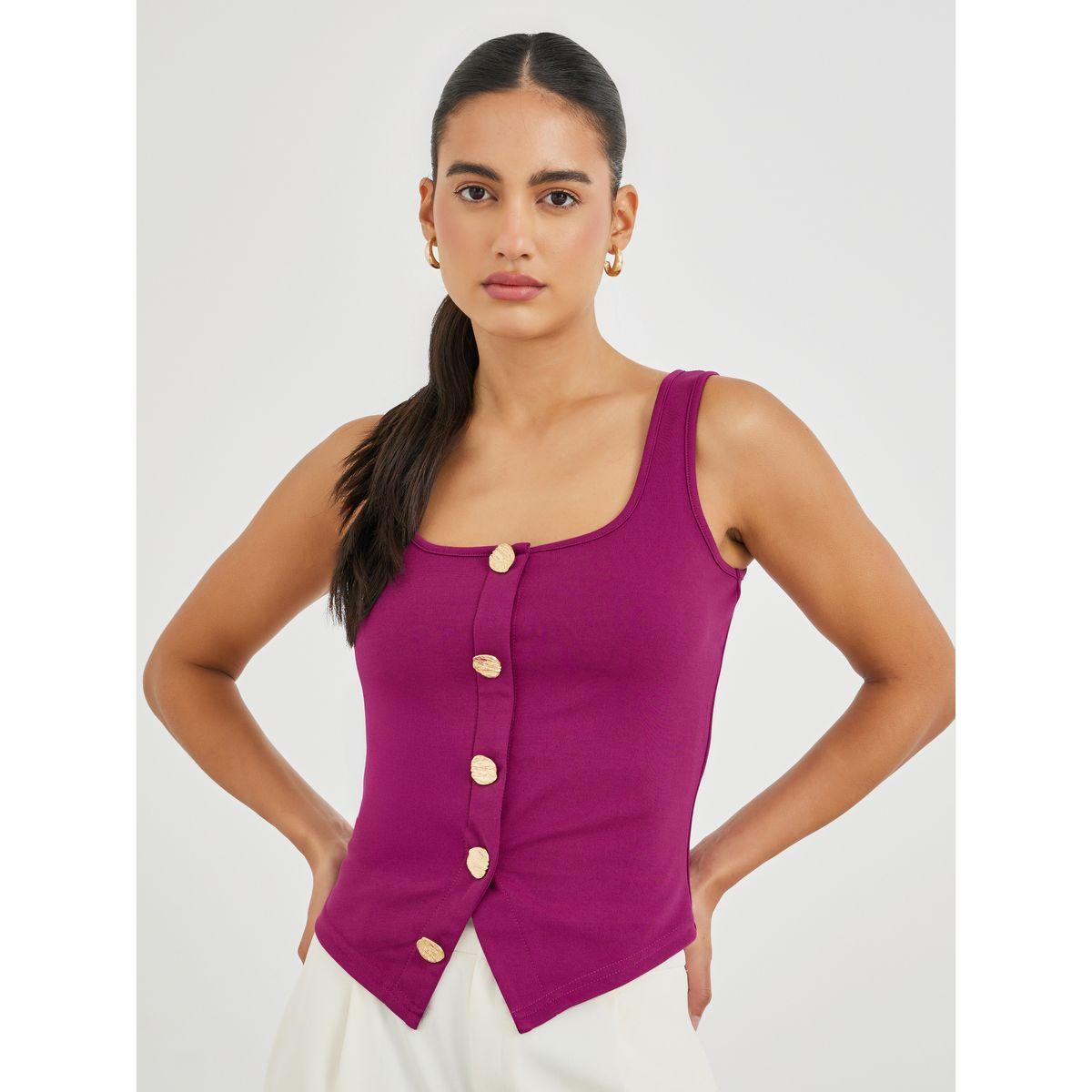 بلوزة بلا أكمام مع ياقة مربعة وأزرار-women-clothing-shirtsandblouses-blouses-image-3