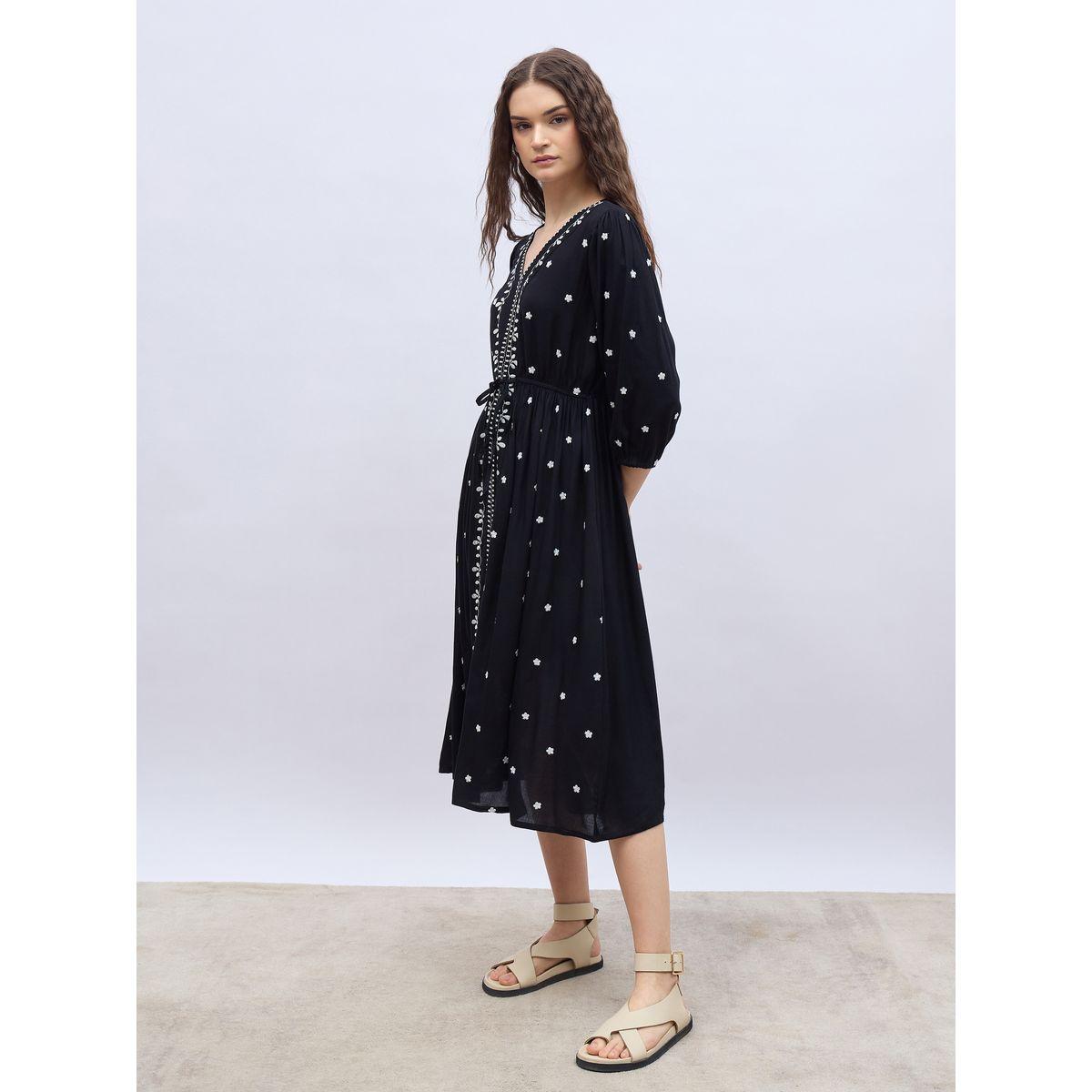 فستان ميدي بحافة واسعة وأكمام بالون-women-clothing-dresses-image-3