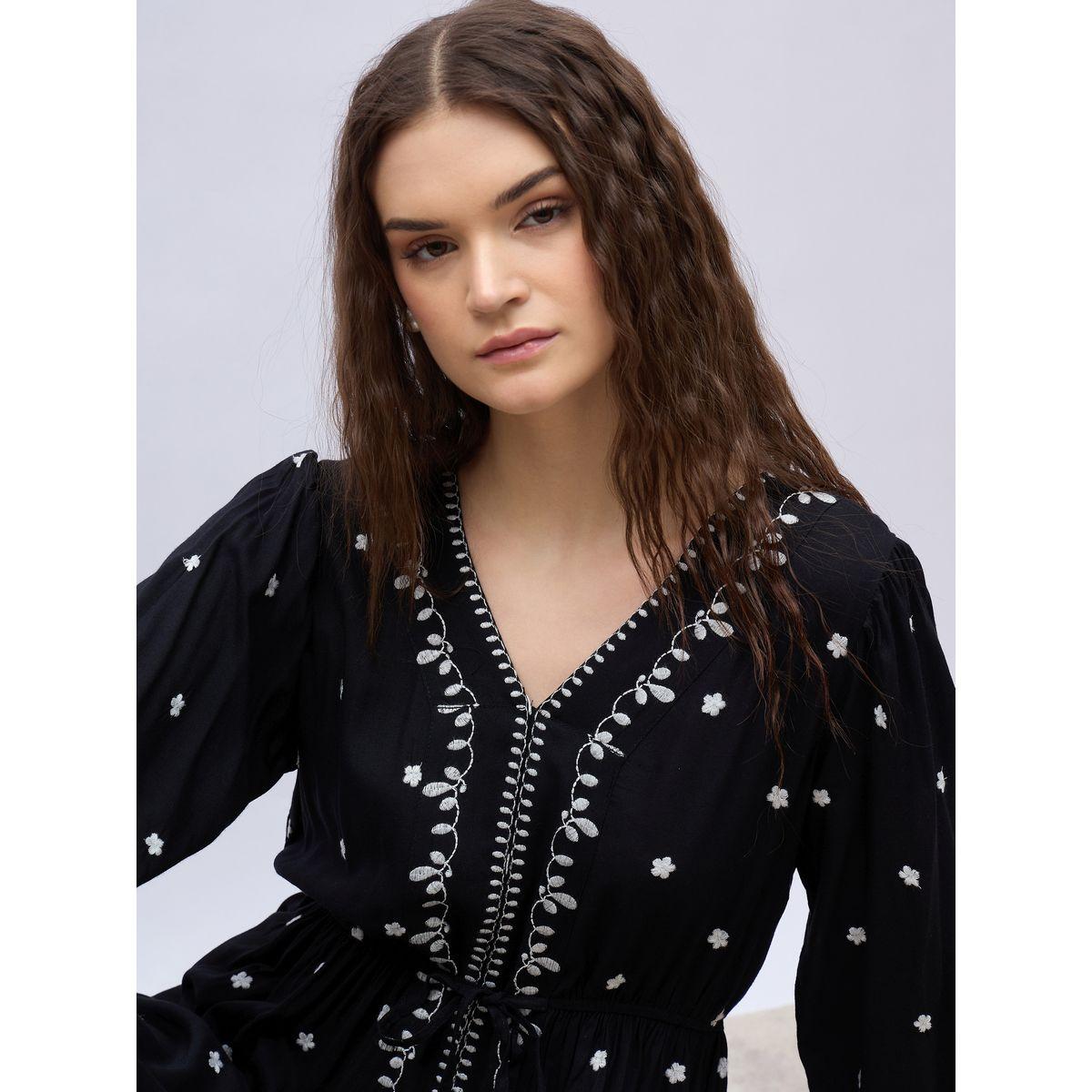 فستان ميدي بحافة واسعة وأكمام بالون-women-clothing-dresses-image-4