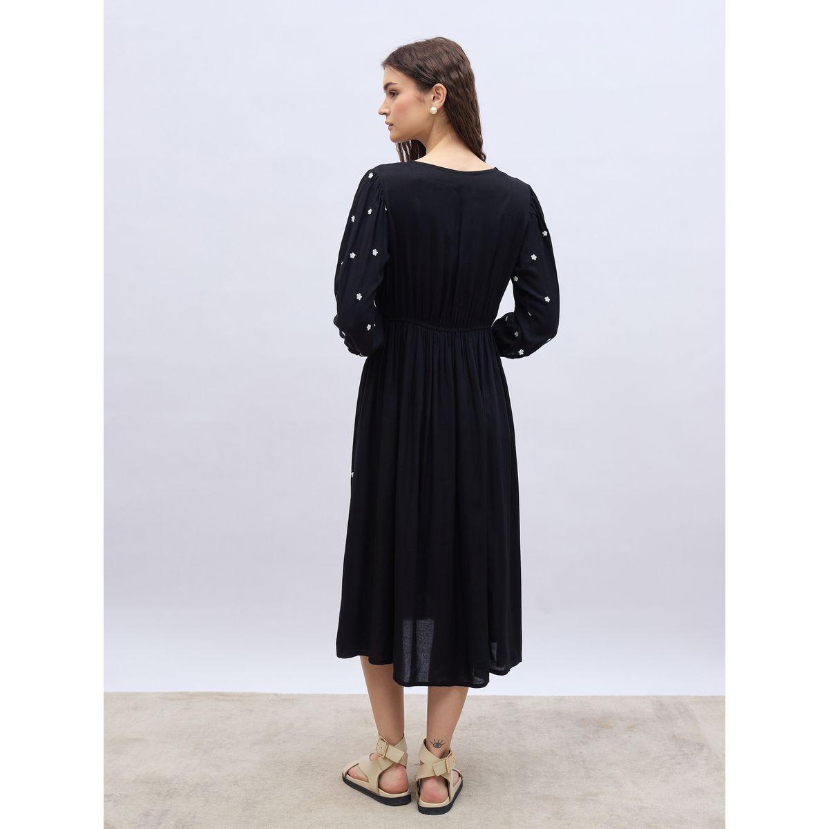 فستان ميدي بحافة واسعة وأكمام بالون-women-clothing-dresses-image-5
