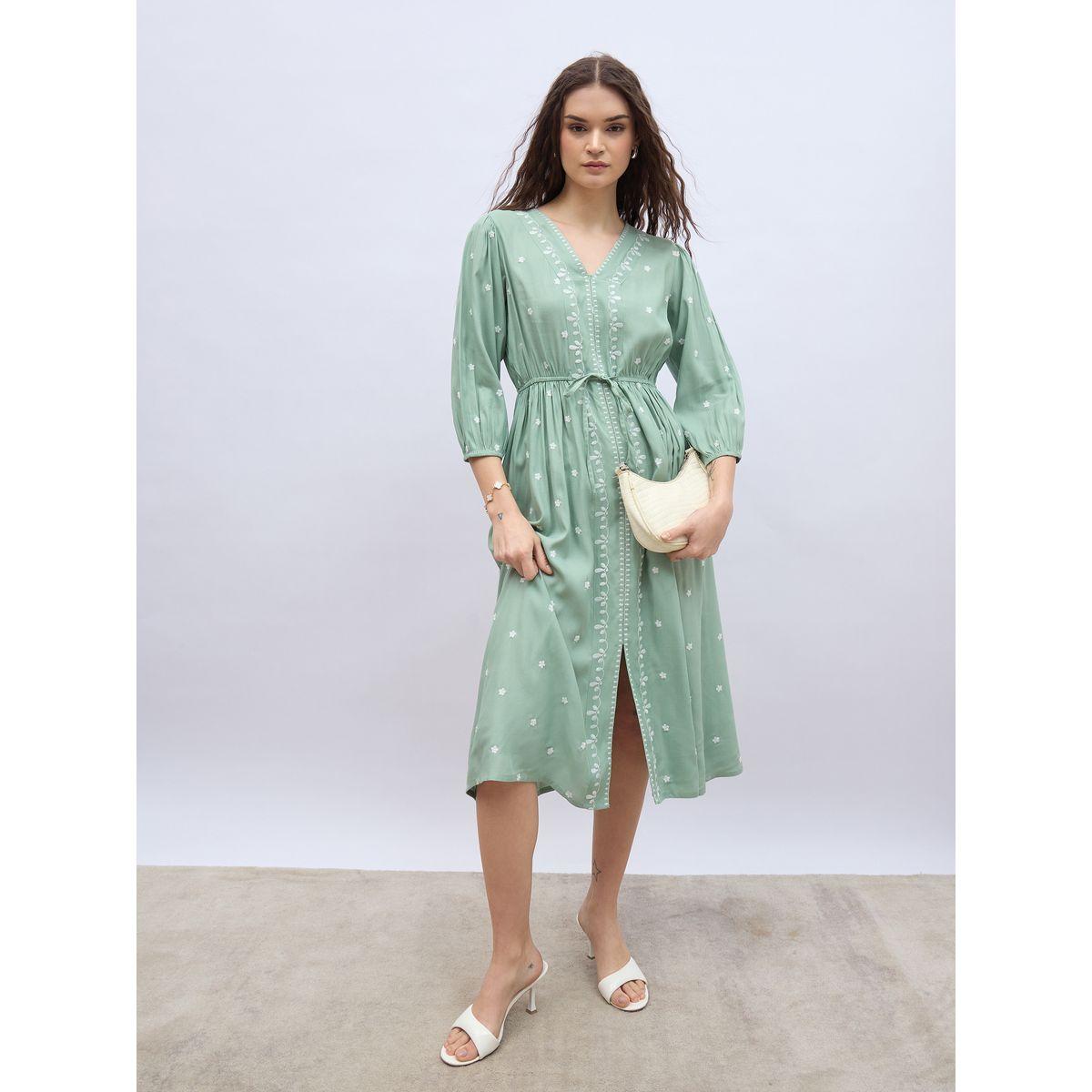 Styli Embroidered Balloon Sleeve A-Line Midi Dress-women-clothing-dresses-image-1
