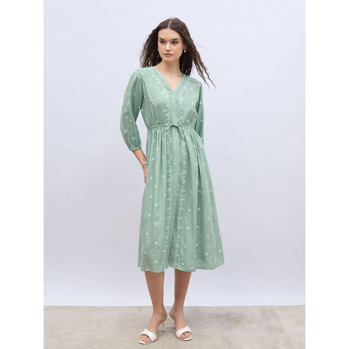 فستان ميدي بحافة واسعة وأكمام بالون-women-clothing-dresses-image-2