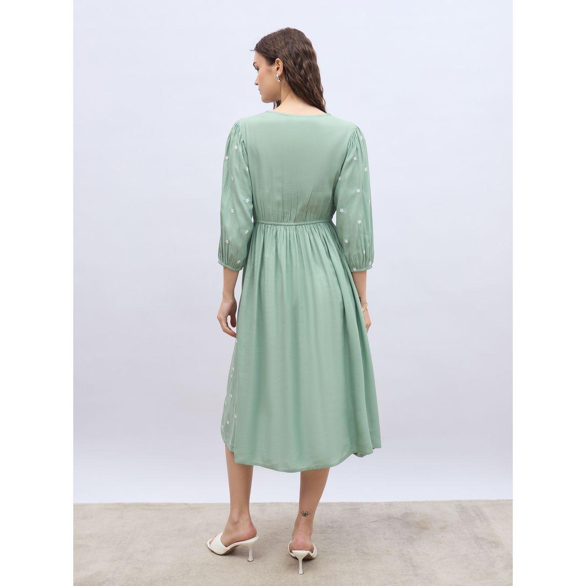 فستان ميدي بحافة واسعة وأكمام بالون-women-clothing-dresses-image-5