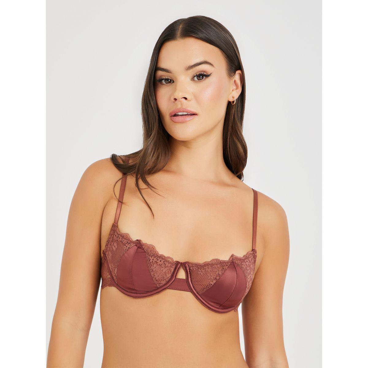 Styli Non-Padded Wired Floral Scallop Edge Lace Balconette Bra with Cut and Sew Panel-women-clothing-lingerie-bras-image-1