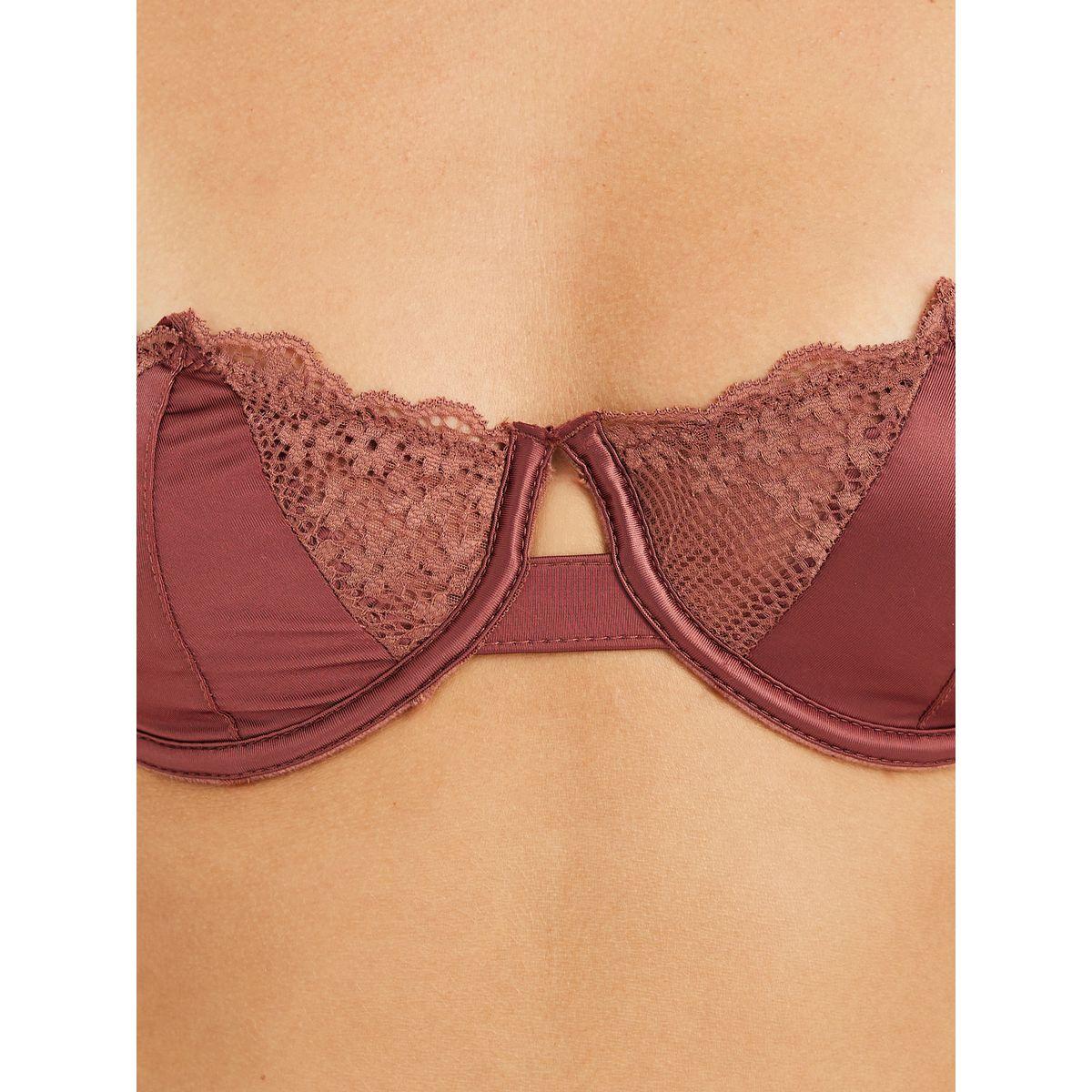 Styli Non-Padded Wired Floral Scallop Edge Lace Balconette Bra with Cut and Sew Panel-women-clothing-lingerie-bras-image-2