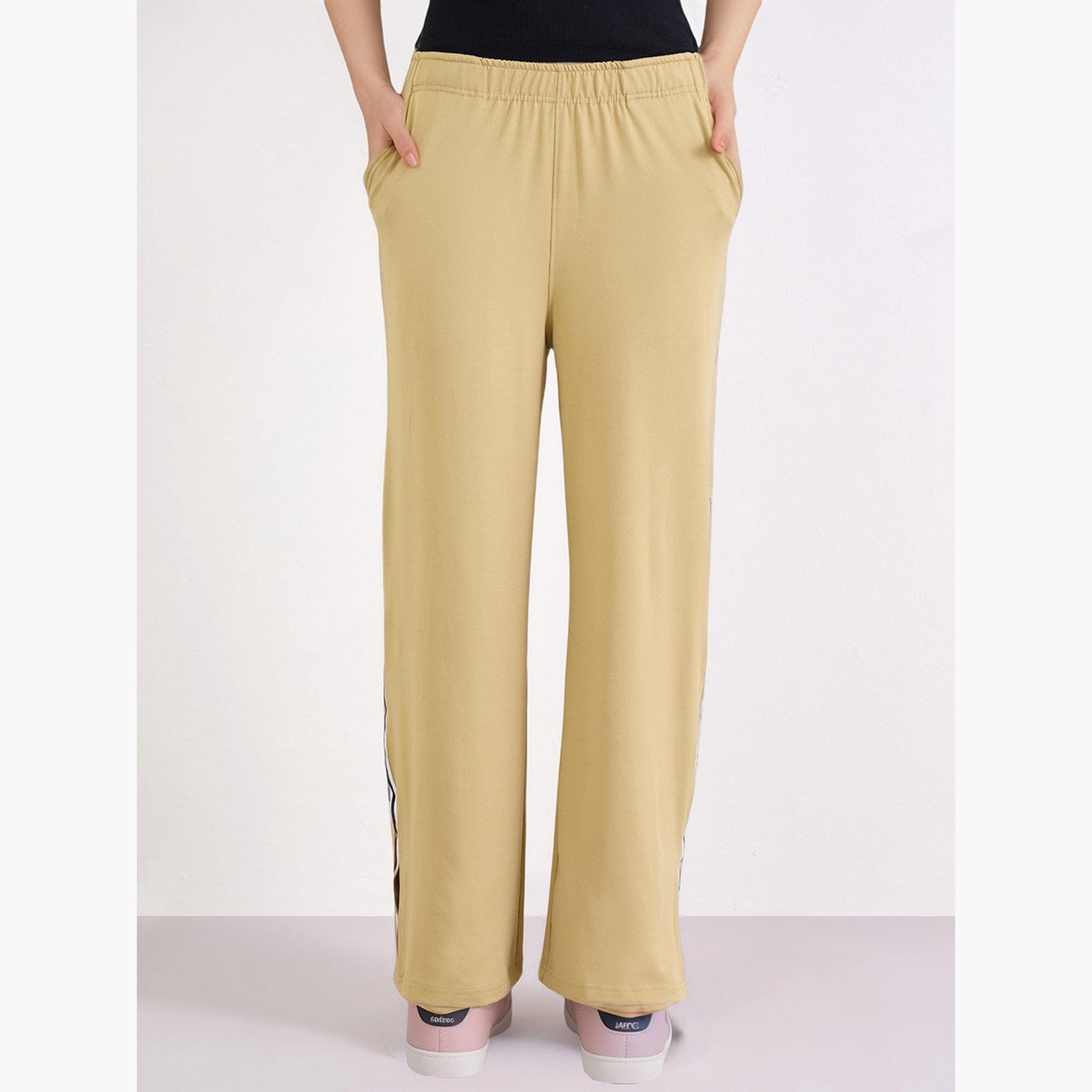 ستايلي - بنطال رياضي واسع الساق لون بيج مع تفاصيل شريط جانبي-women-clothing-bottoms-joggers-image-2