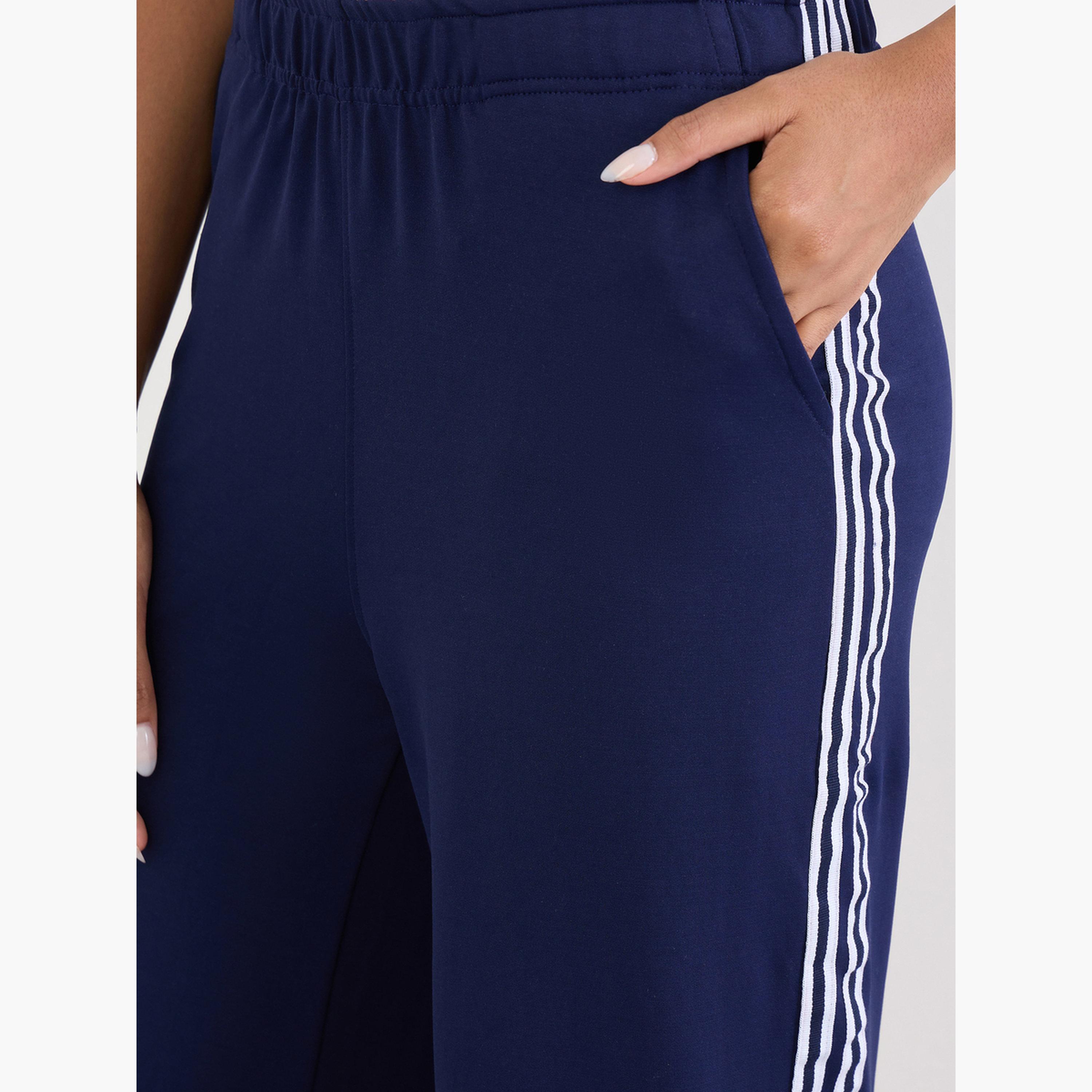 Styli Navy Wide Leg Joggers with Side Taping Detail-women-clothing-bottoms-joggers-image-5