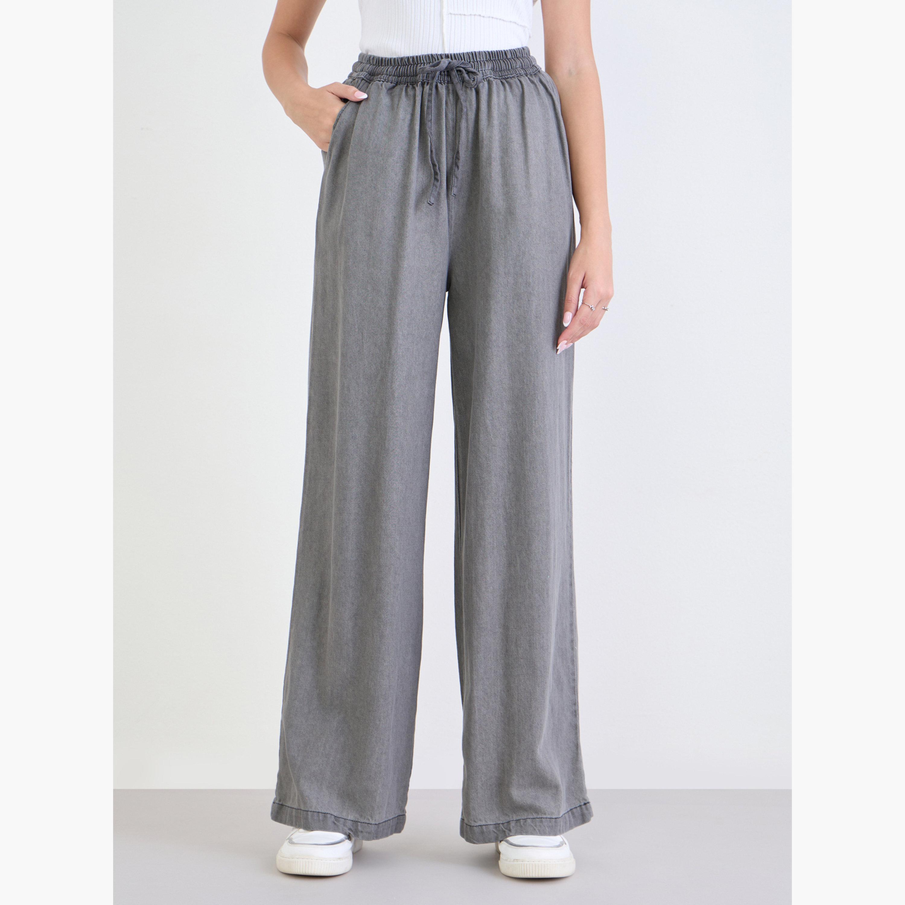 ستايلي - بنطال رمادي واسع الساق للنساء-women-clothing-bottoms-trousers-image-1