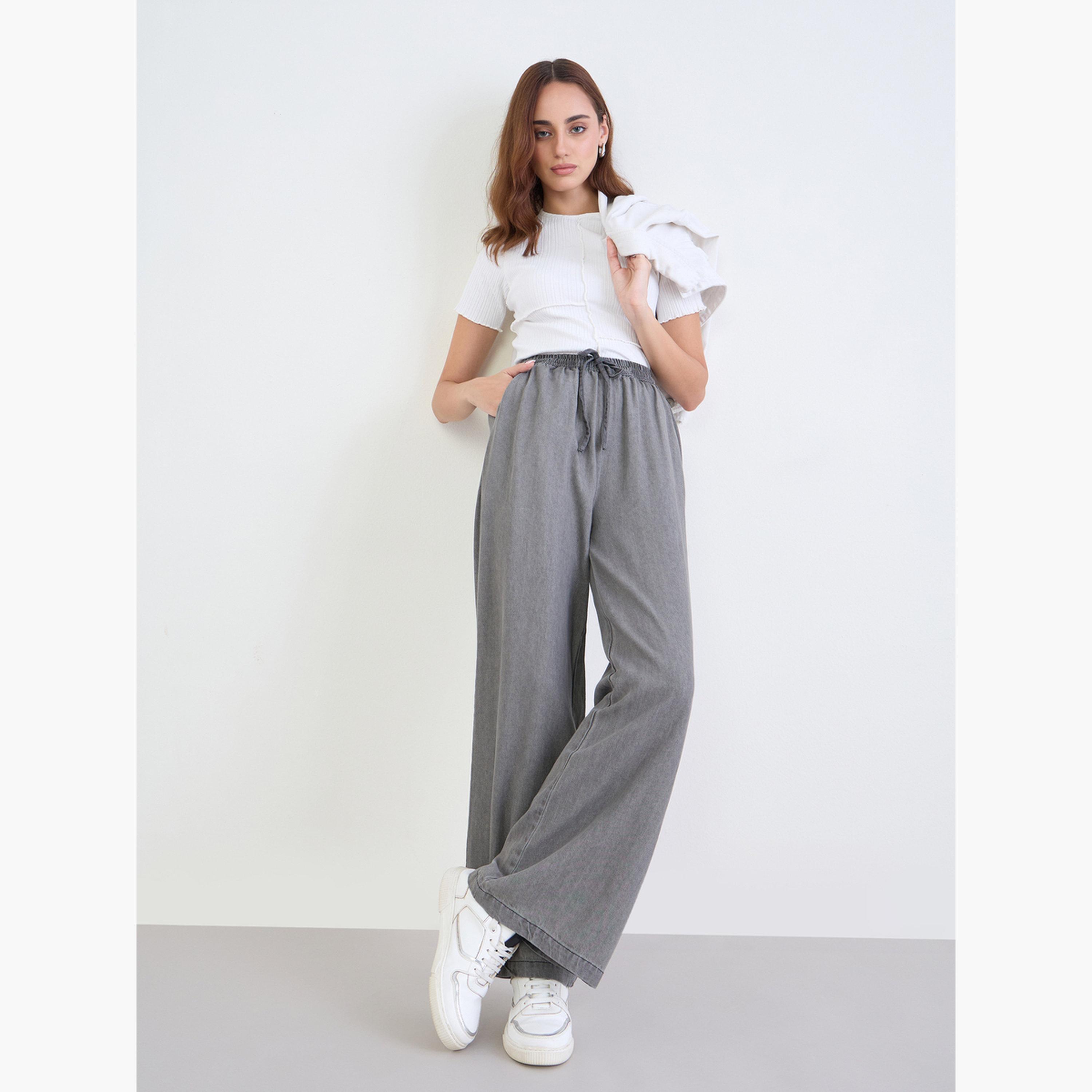 ستايلي - بنطال رمادي واسع الساق للنساء-women-clothing-bottoms-trousers-image-2