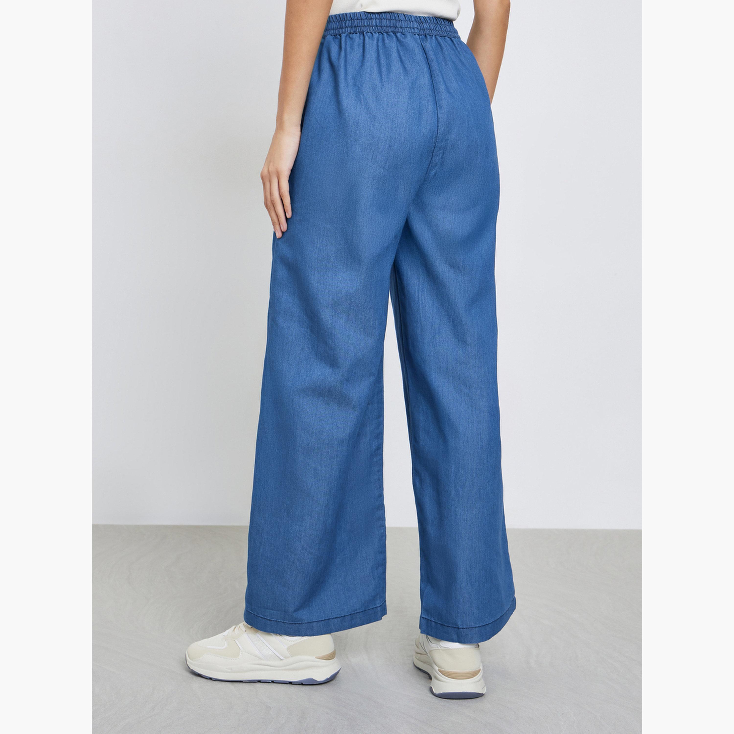 ستايلي - بنطال واسع الساق بمظهر الدنيم الأزرق-women-clothing-bottoms-trousers-image-4