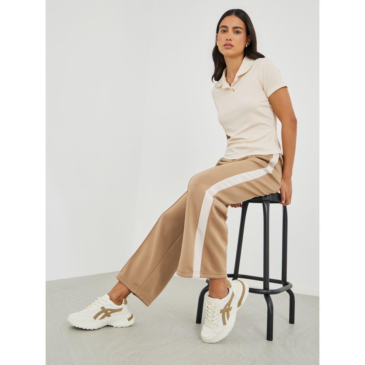 Styli Scuba Wide Leg Joggers with Side Seam Panel-women-clothing-bottoms-joggers-image-1