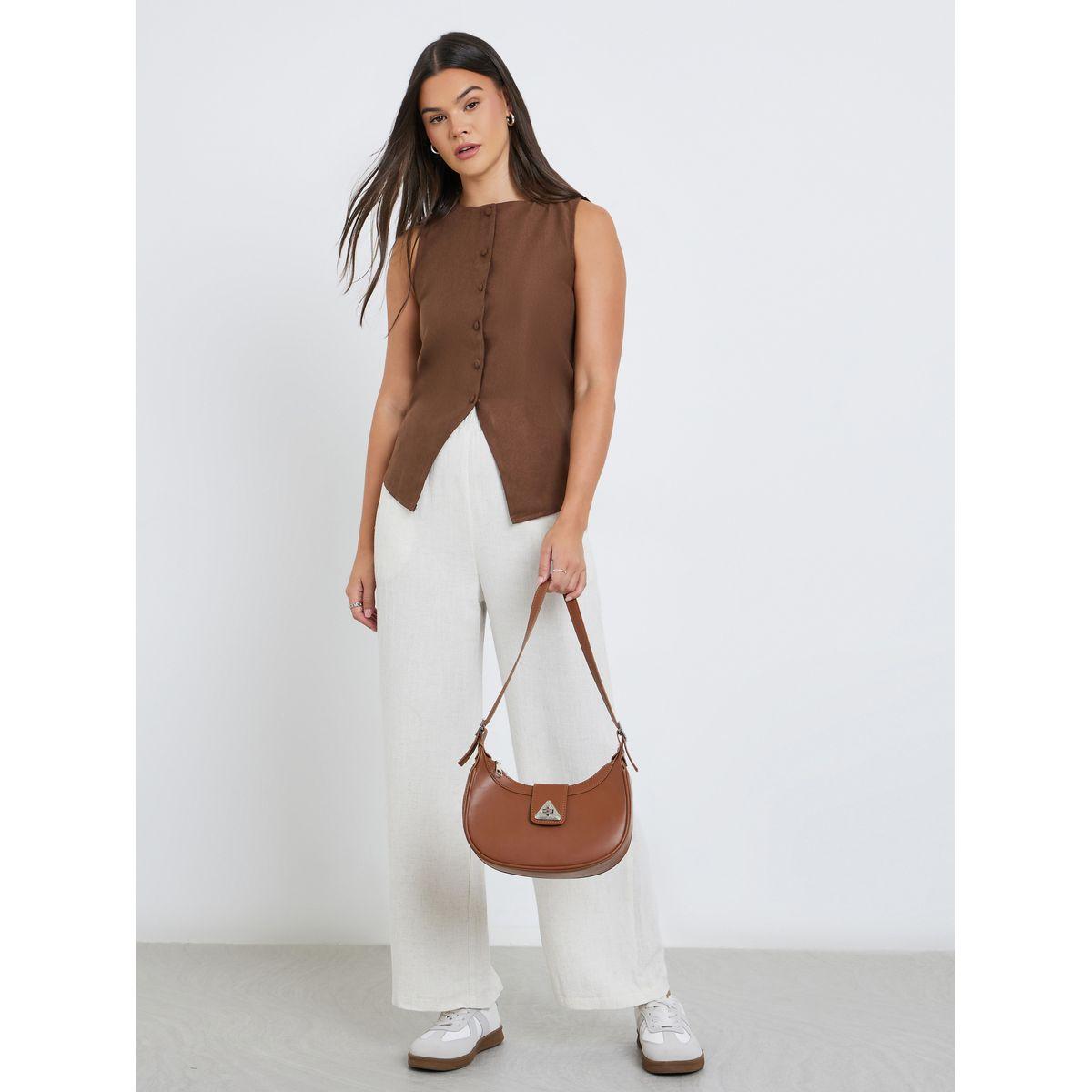بنطال بمظهر الكتان مع خصر مطاطي-women-clothing-bottoms-trousers-image-1