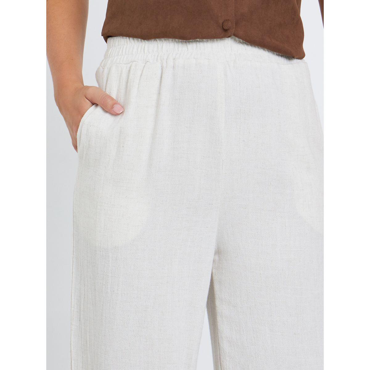 Styli White Linen Look Pants with Elastic Waist-women-clothing-bottoms-trousers-image-3