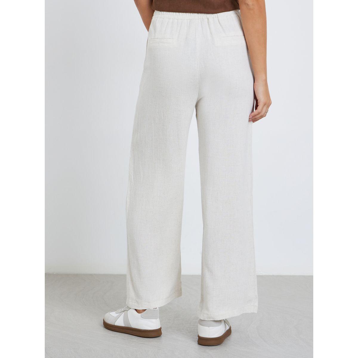 Styli White Linen Look Pants with Elastic Waist-women-clothing-bottoms-trousers-image-4
