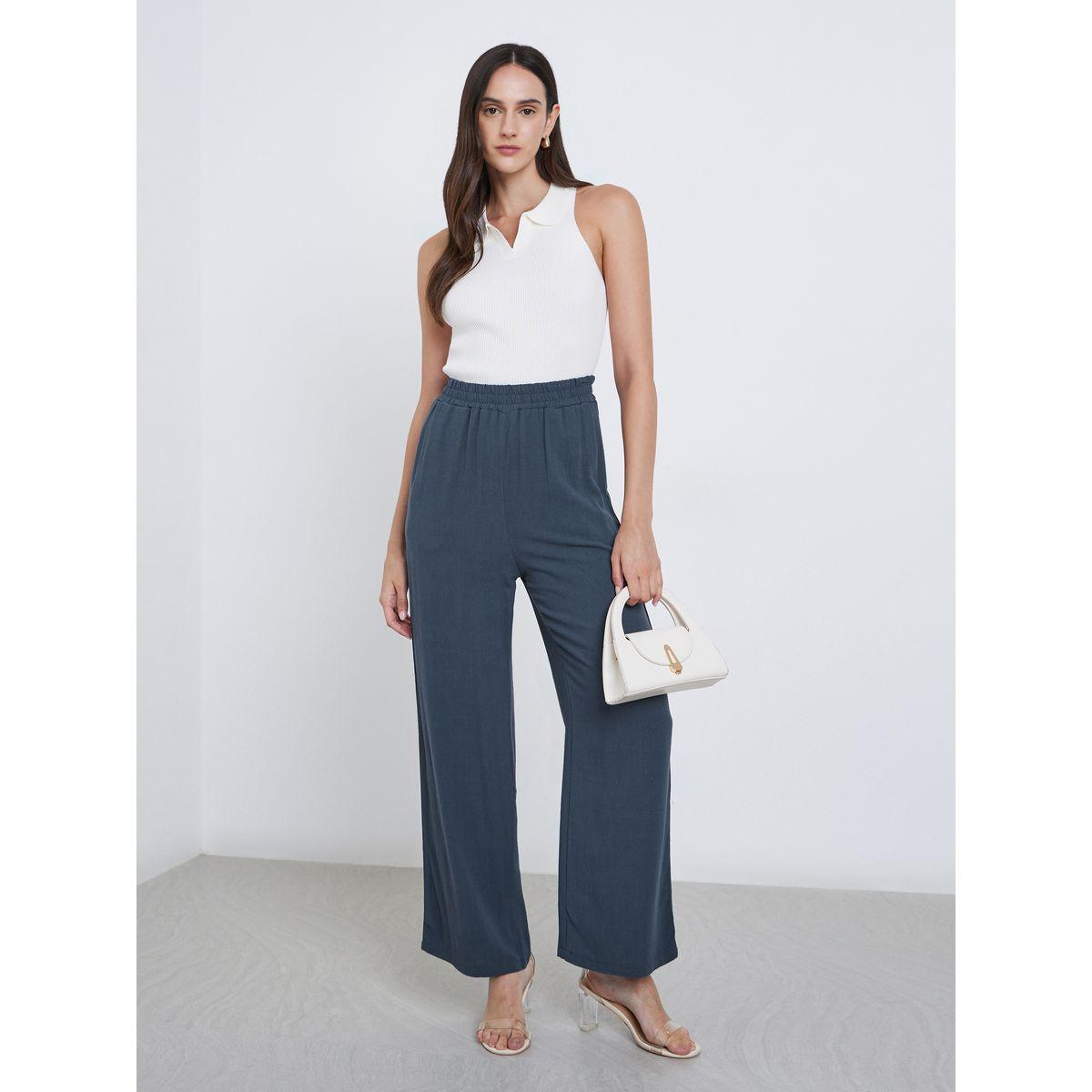 بنطال بمظهر الكتان مع خصر مطاطي-women-clothing-bottoms-trousers-image-1