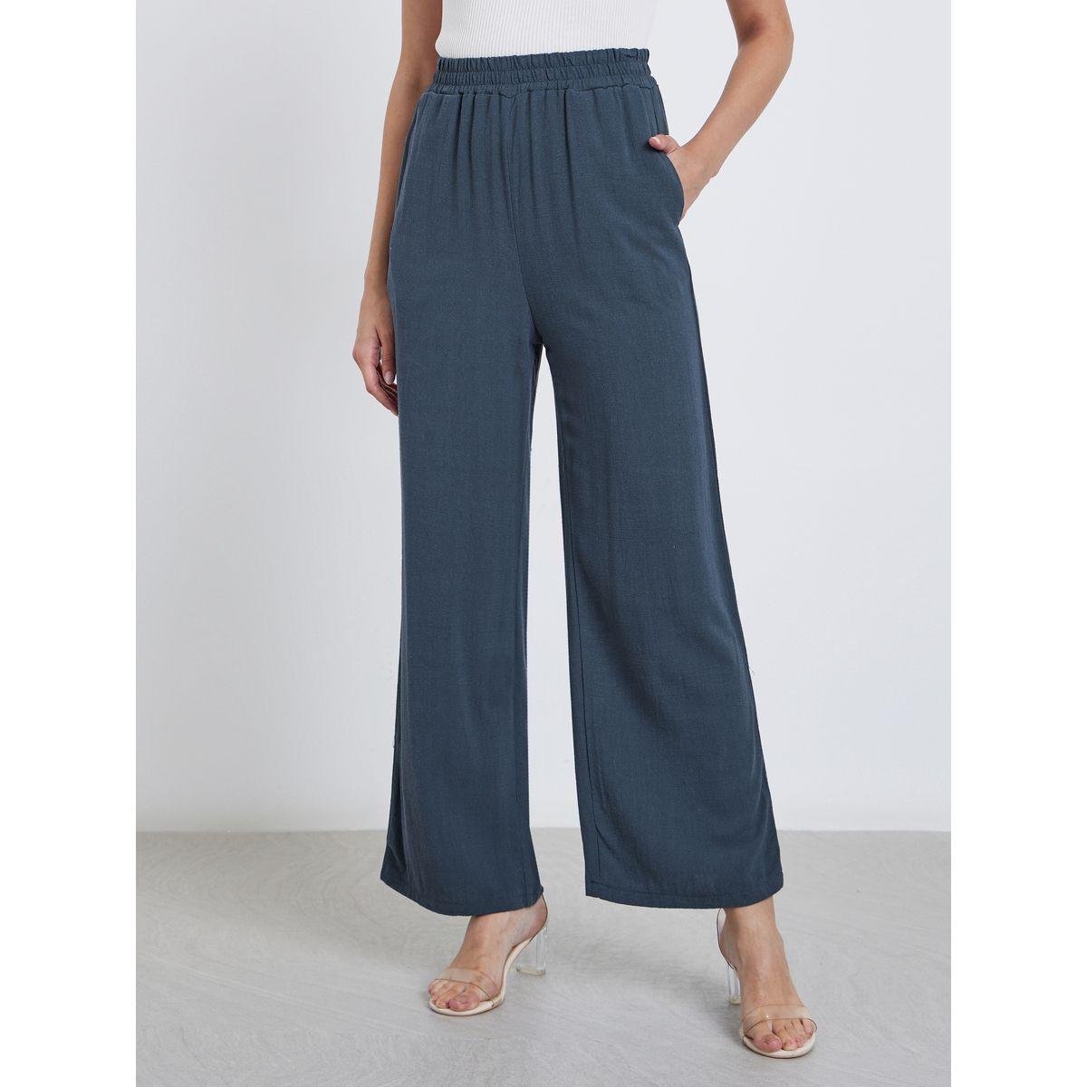 بنطال بمظهر الكتان مع خصر مطاطي-women-clothing-bottoms-trousers-image-2