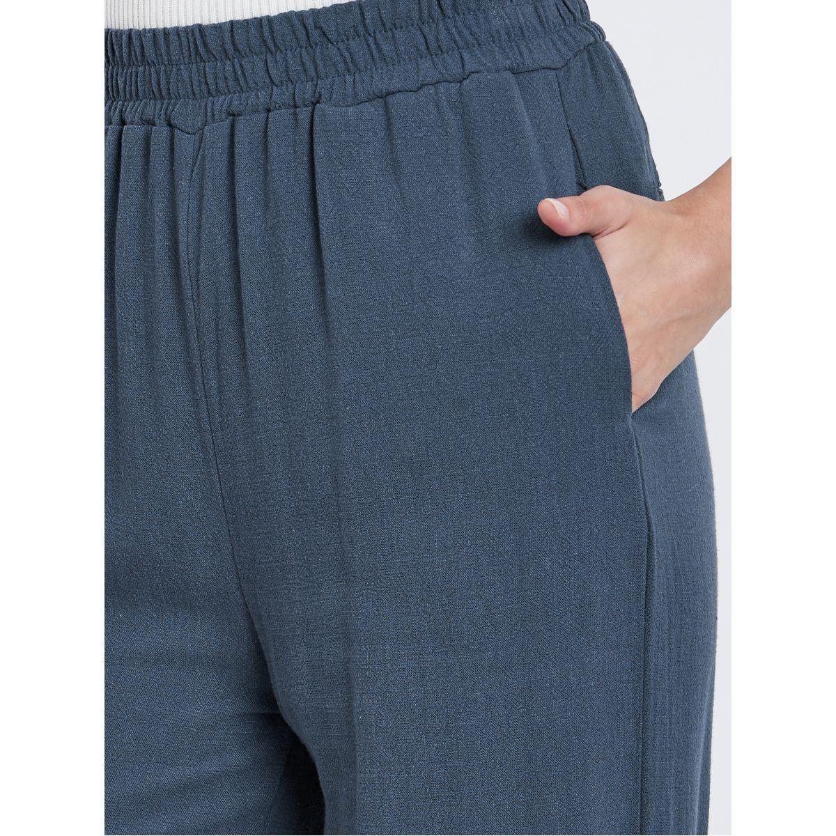 بنطال بمظهر الكتان مع خصر مطاطي-women-clothing-bottoms-trousers-image-3