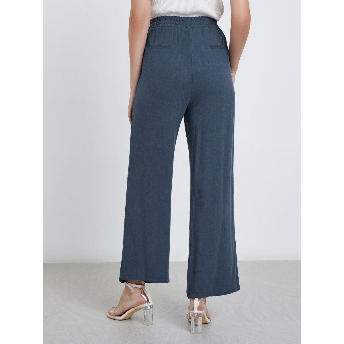 بنطال بمظهر الكتان مع خصر مطاطي-women-clothing-bottoms-trousers-image-4