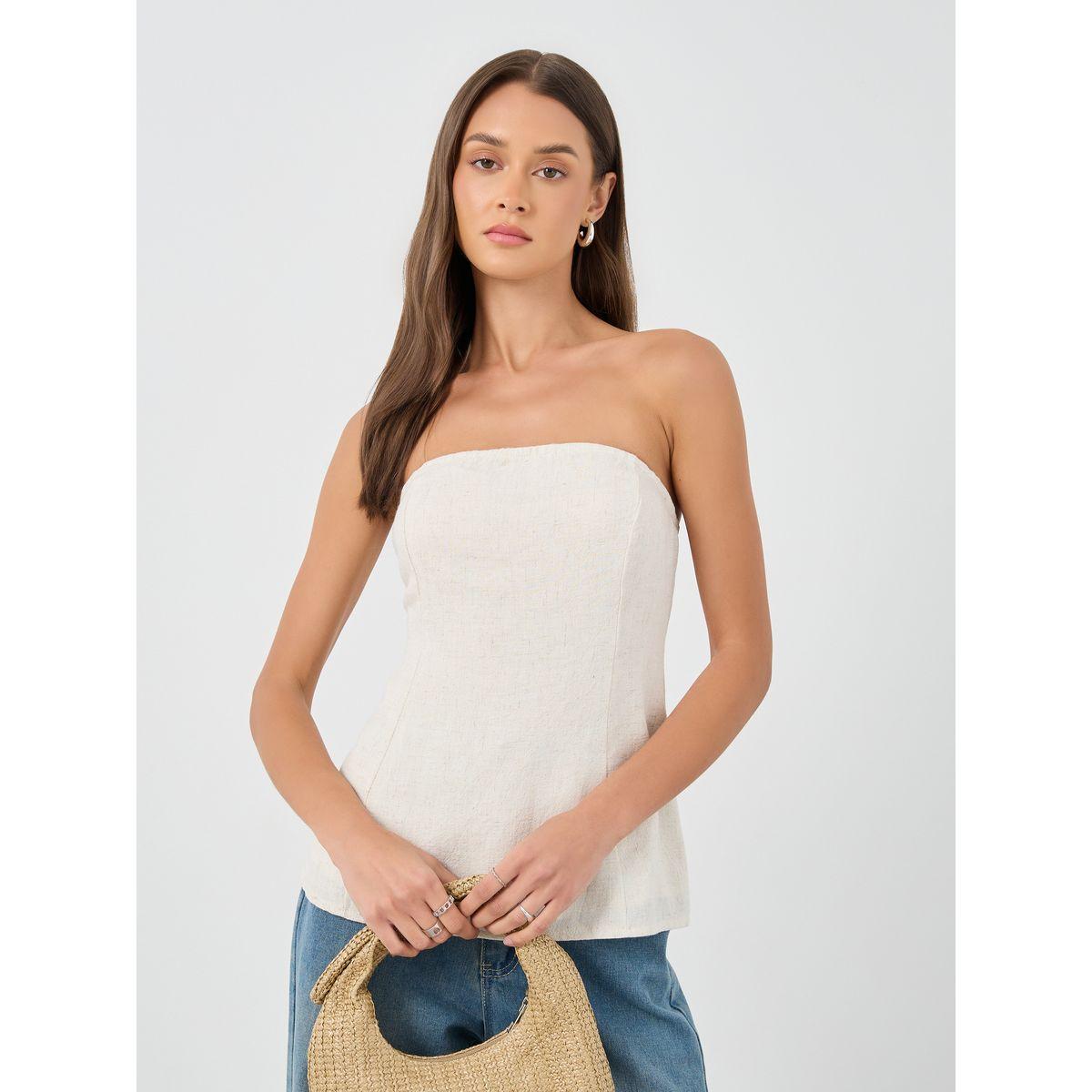 بلوزة بمظهر الكتان مع ياقة باندو-women-clothing-shirtsandblouses-blouses-image-1