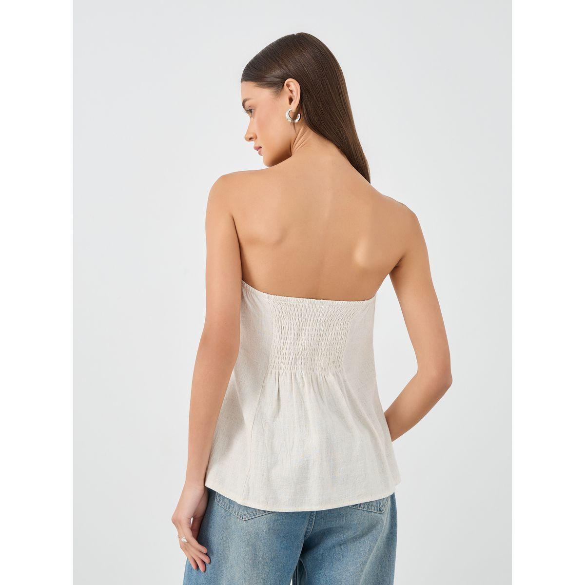 بلوزة بمظهر الكتان مع ياقة باندو-women-clothing-shirtsandblouses-blouses-image-4