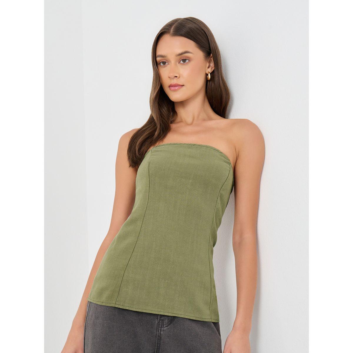 بلوزة بمظهر الكتان مع ياقة باندو-women-clothing-shirtsandblouses-blouses-image-1