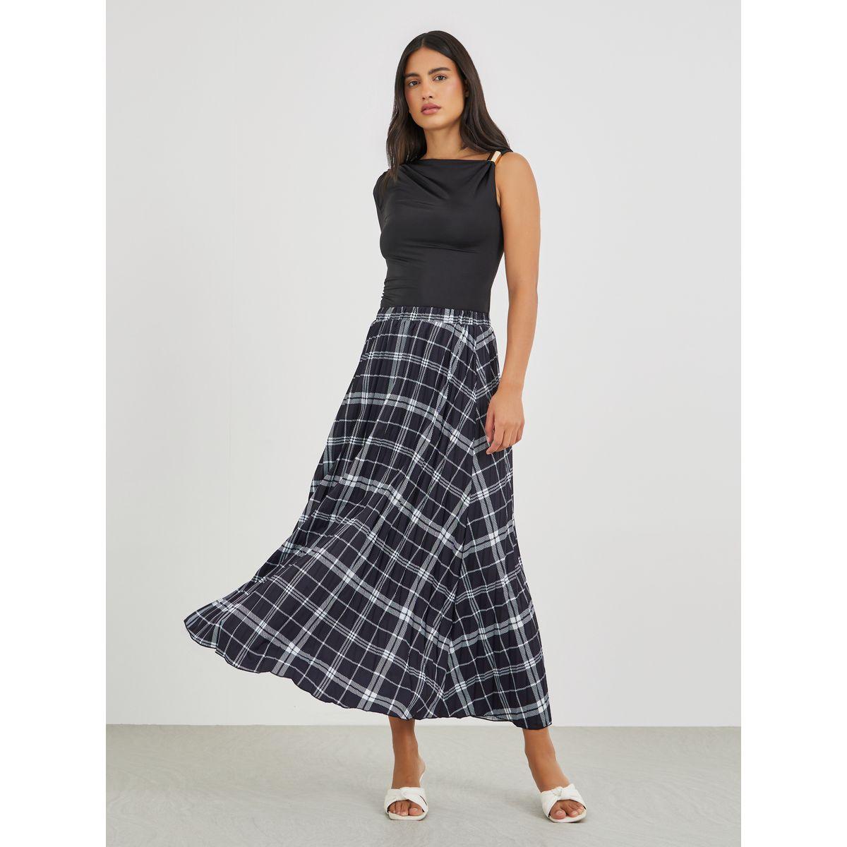 Styli Checked A-Line Midi Skirt-women-clothing-bottoms-skirts-image-1