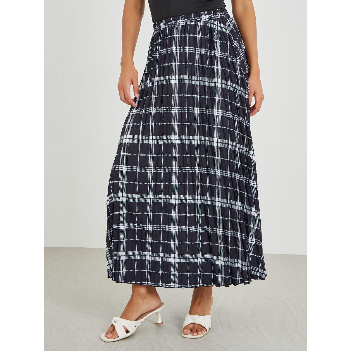 تنورة ميدي بطبعة مربعات وحافة واسعة-women-clothing-bottoms-skirts-image-2