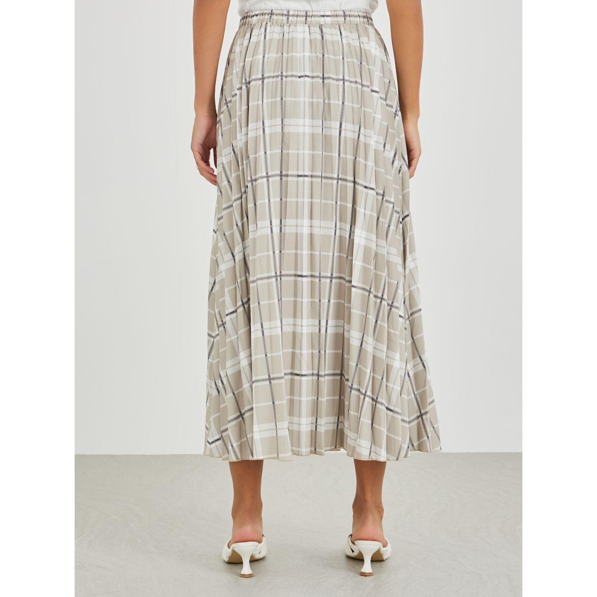 Styli Checked Print Pleated A-Line Midi Skirt-women-clothing-bottoms-skirts-image-4