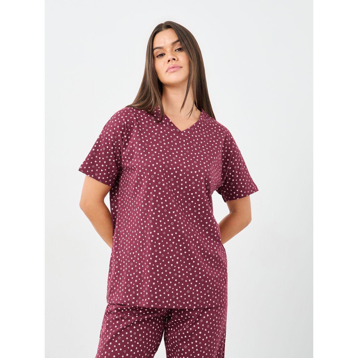 طقم من بنطال بيجاما وتيشيرت قطن مُطبع-women-clothing-nightwear-pyjamas-longsets-image-2