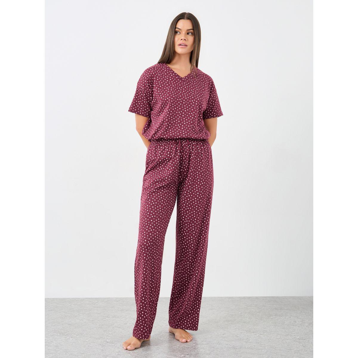 طقم من بنطال بيجاما وتيشيرت قطن مُطبع-women-clothing-nightwear-pyjamas-longsets-image-3