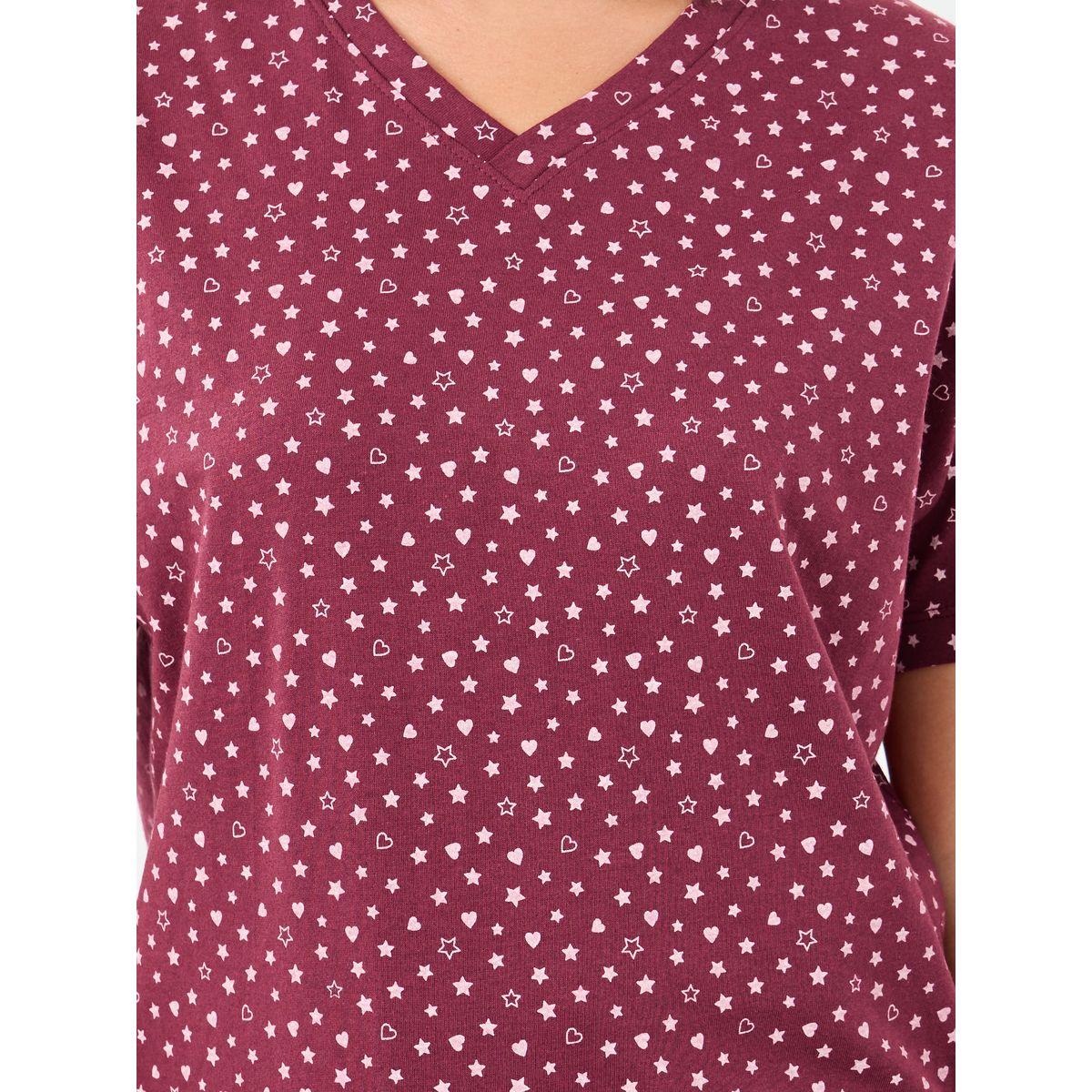 Styli Cotton Star Heart V Neck T-Shirt and Pyjama Set-women-clothing-nightwear-pyjamas-longsets-image-4