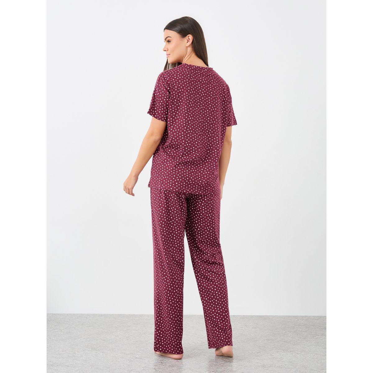 Styli Cotton Star Heart V Neck T-Shirt and Pyjama Set-women-clothing-nightwear-pyjamas-longsets-image-5