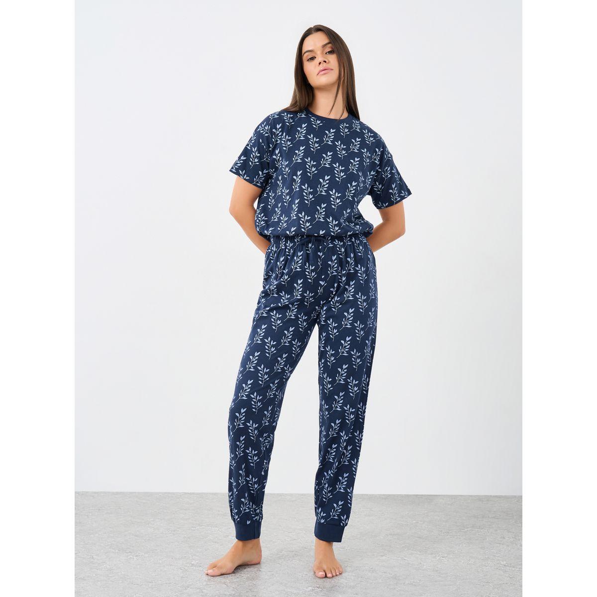 Styli Cotton Floral Dropped Shoulder T-Shirt and Pyjama Set-women-clothing-nightwear-pyjamas-longsets-image-3