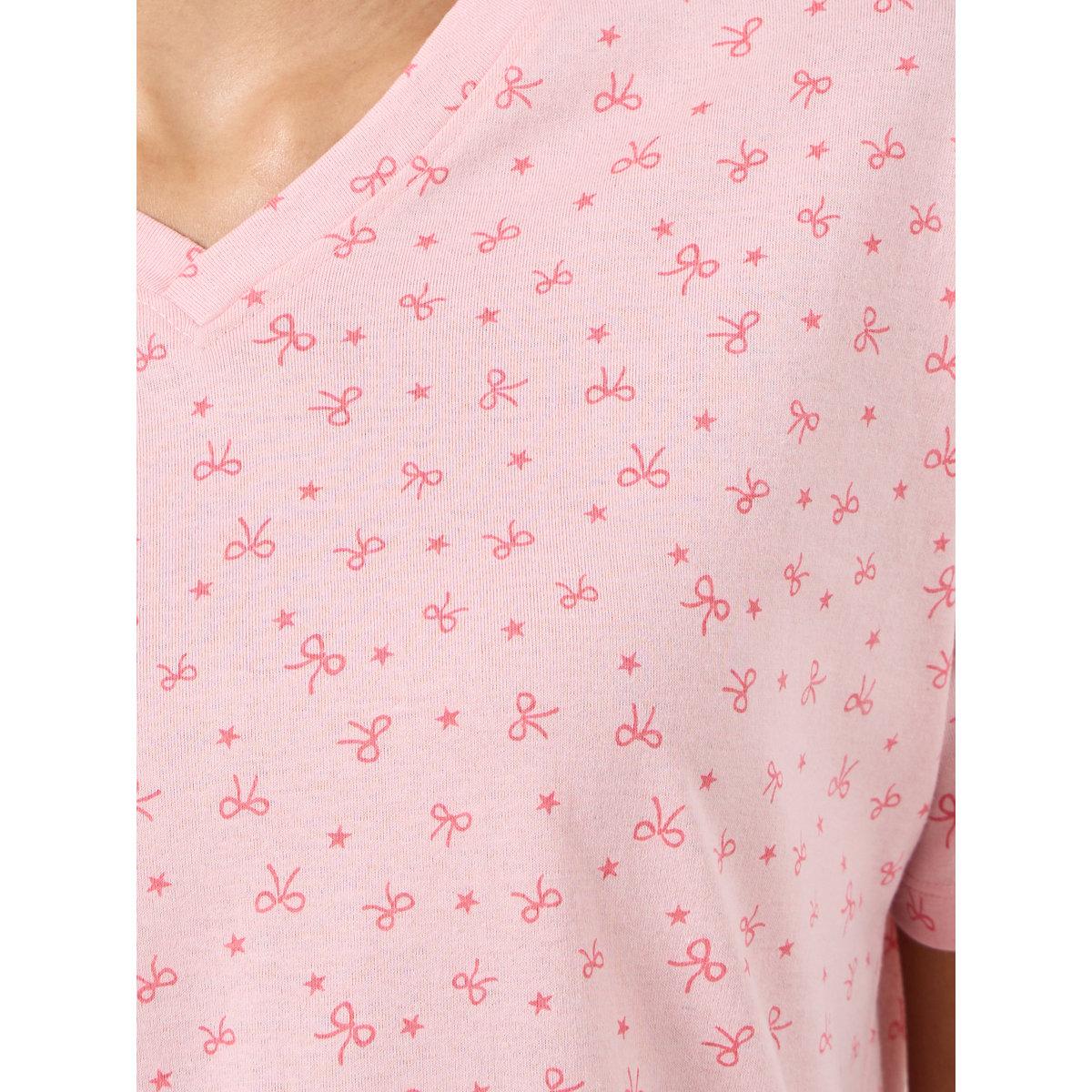 Styli Cotton Bow Star Print V Neck T-Shirt and Pyjama Set-women-clothing-nightwear-pyjamas-longsets-image-3