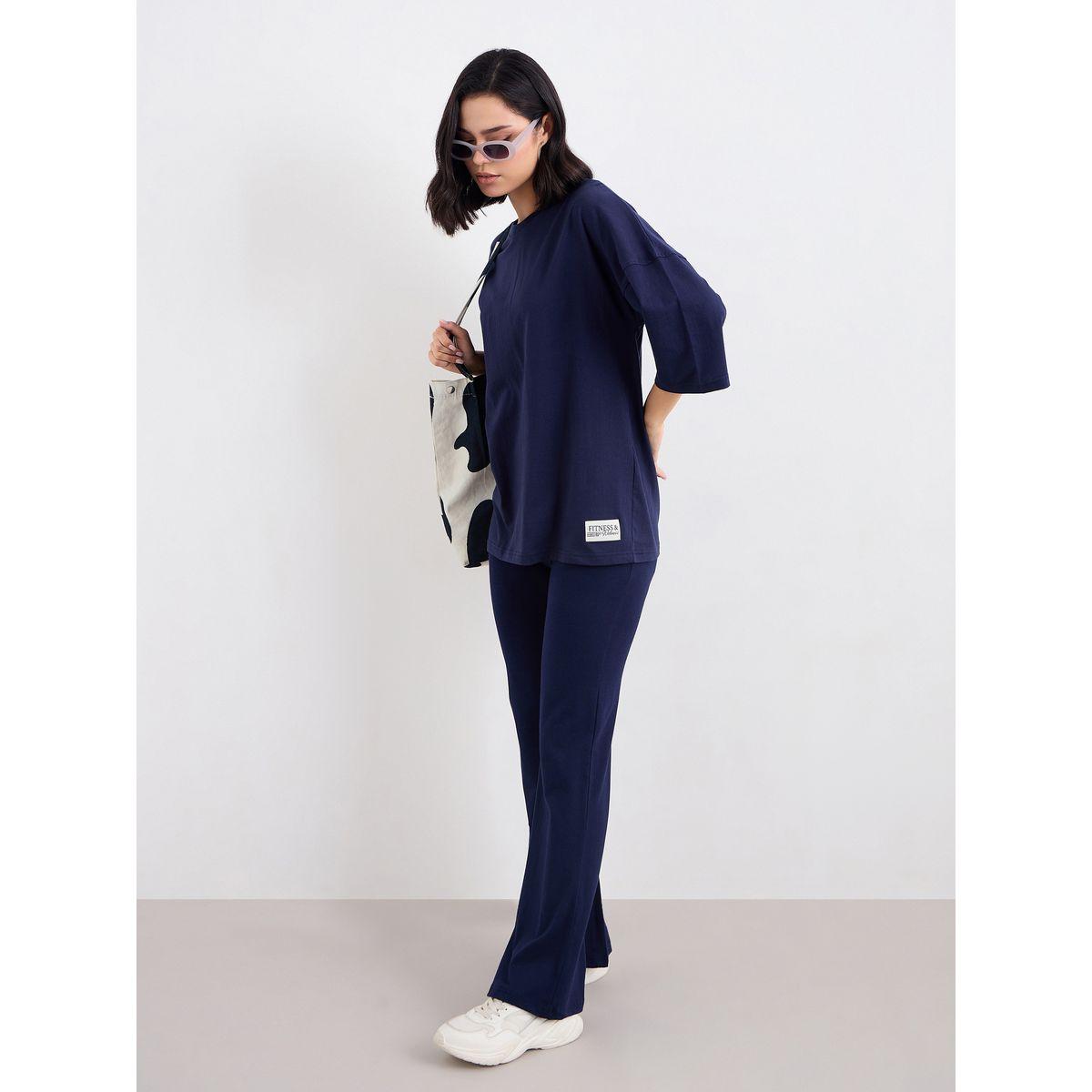 Styli Patch Detail Oversized T-Shirt and Flared Leggings Co-Ords-women-clothing-coordsets-image-1