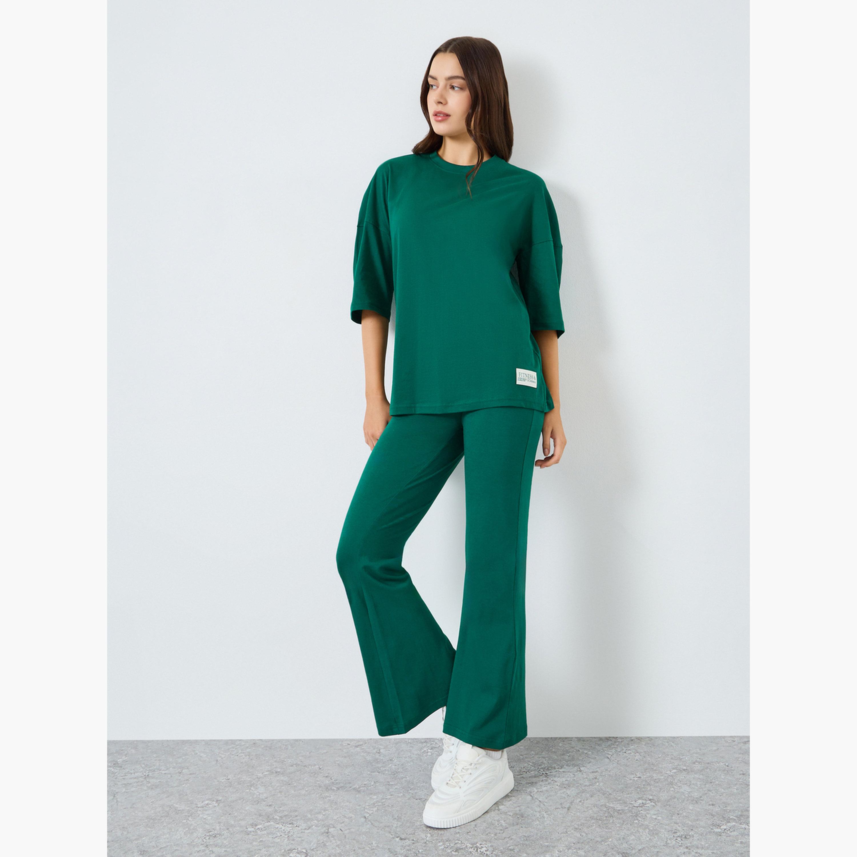 Styli Women Dark Green T-Shirt and Leggings Co-Ords-women-clothing-coordsets-image-1