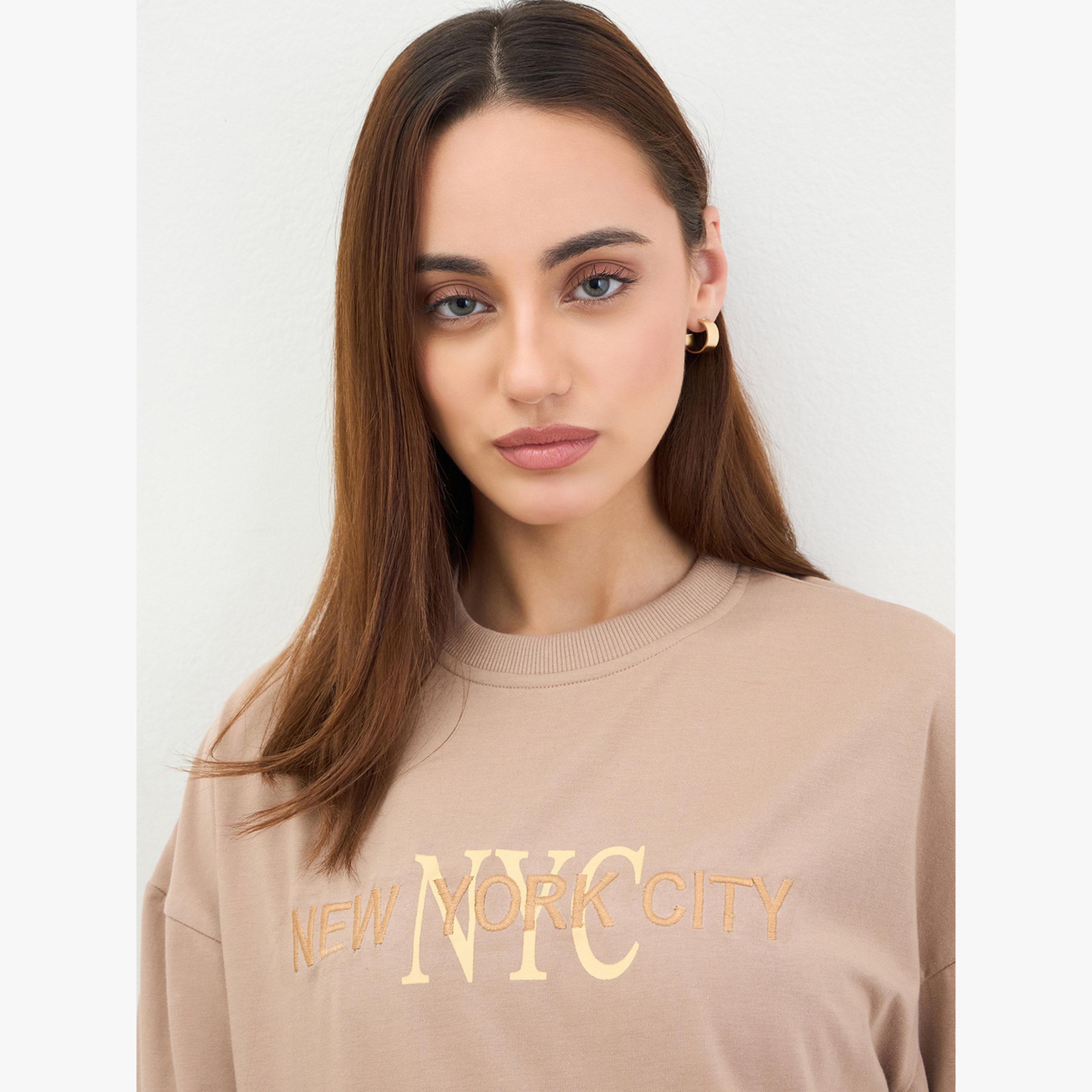 Styli Black Oversized Embroidered Top and Joggers Co-Ords-women-clothing-coordsets-image-3