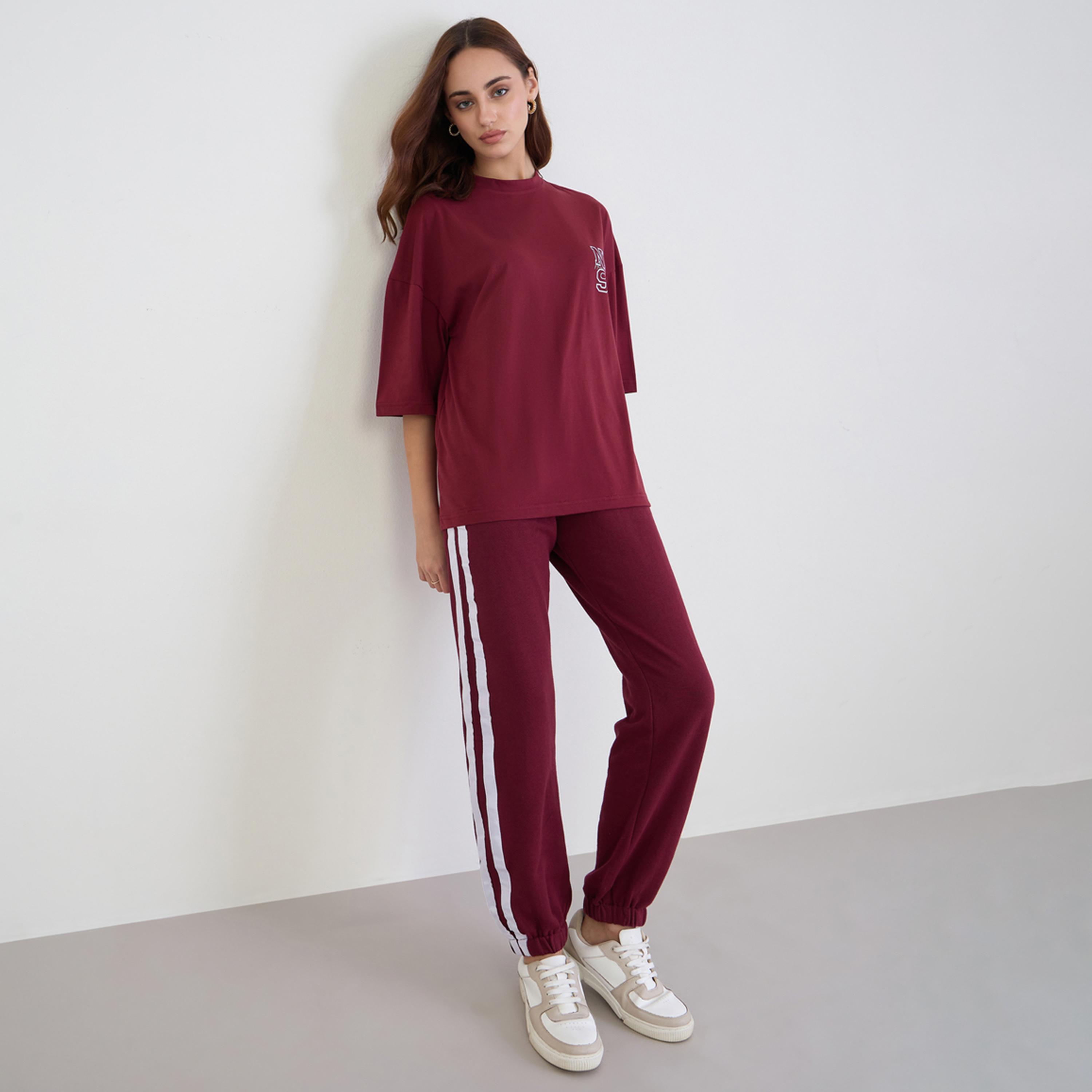 Styli Oversized Longline T-Shirt and Cuffed Joggers Co-Ords-women-clothing-coordsets-image-1