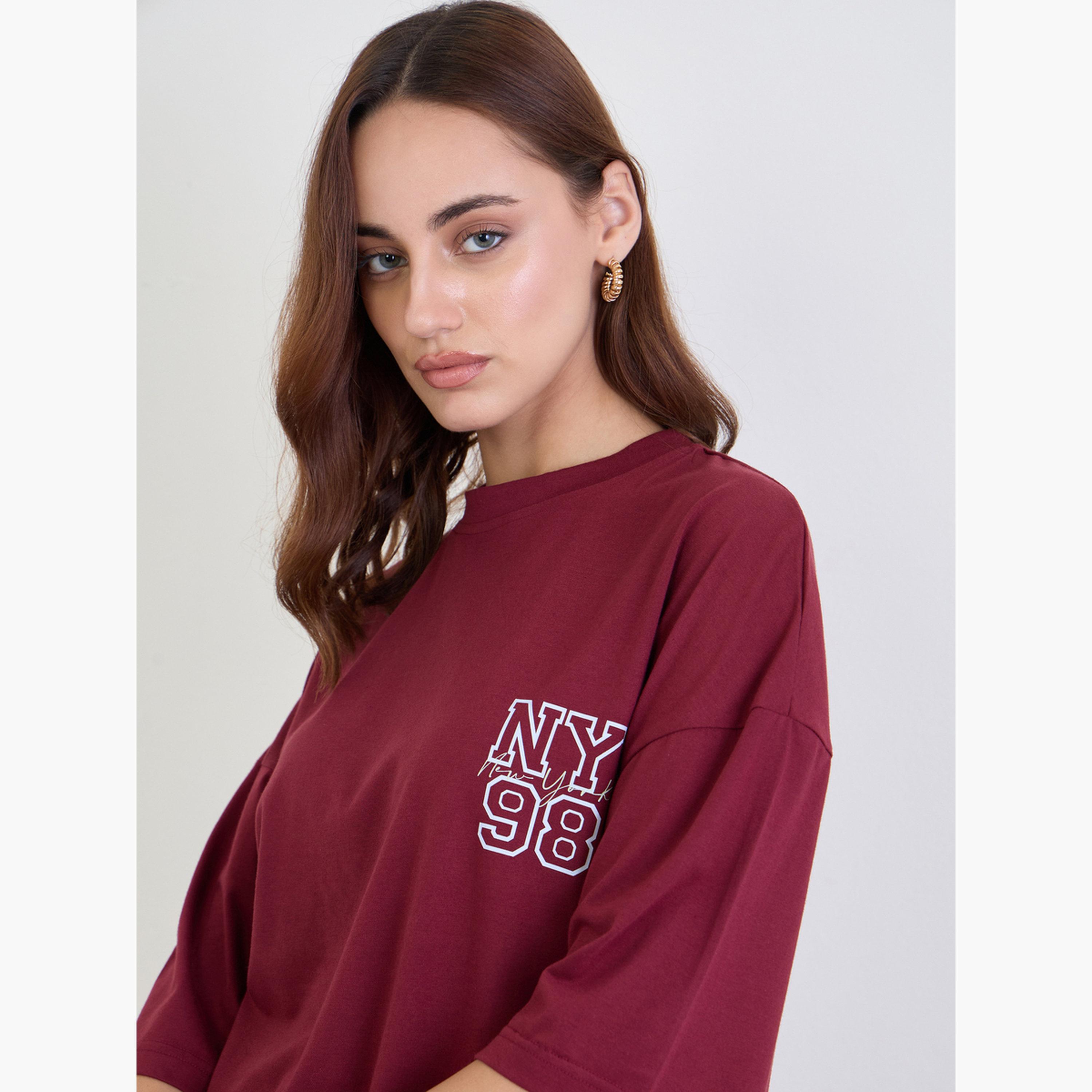 Styli Oversized Longline T-Shirt and Cuffed Joggers Co-Ords-women-clothing-coordsets-image-3
