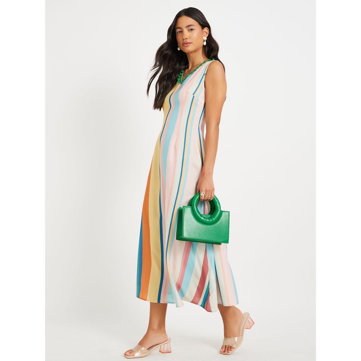 فستان ميدي مخطط بلا أكمام وحافة واسعة-women-clothing-dresses-image-1