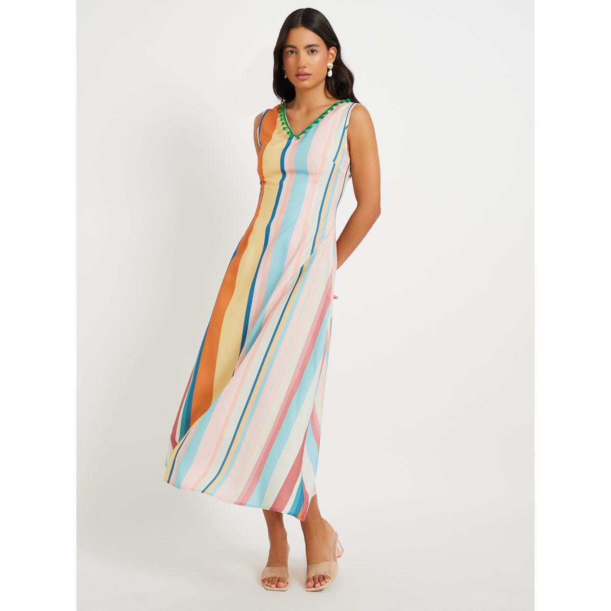 Styli Striped V-Neck Sleeveless A-Line Midi Dress-women-clothing-dresses-image-2