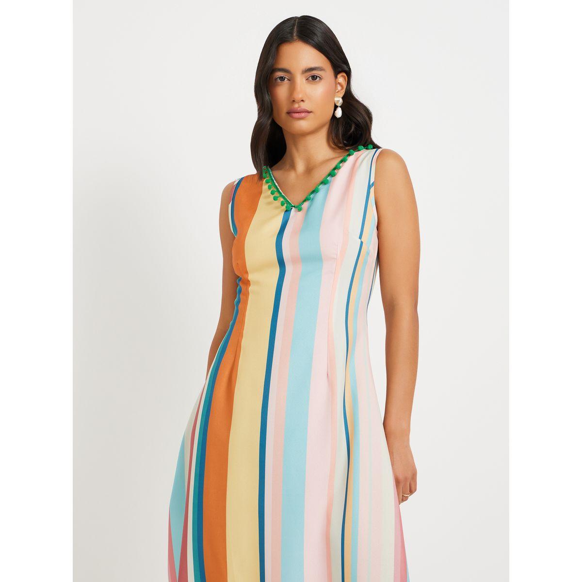 فستان ميدي مخطط بلا أكمام وحافة واسعة-women-clothing-dresses-image-3