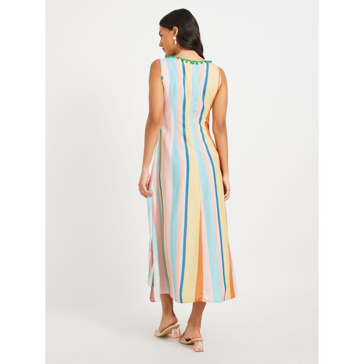 Styli Striped V-Neck Sleeveless A-Line Midi Dress-women-clothing-dresses-image-5