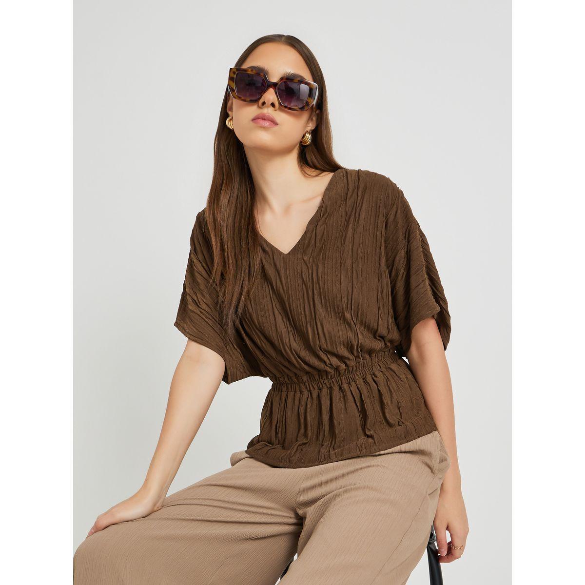 Styli Textured V-Neck Top with Elastic Waist Detail-women-clothing-shirtsandblouses-blouses-image-1