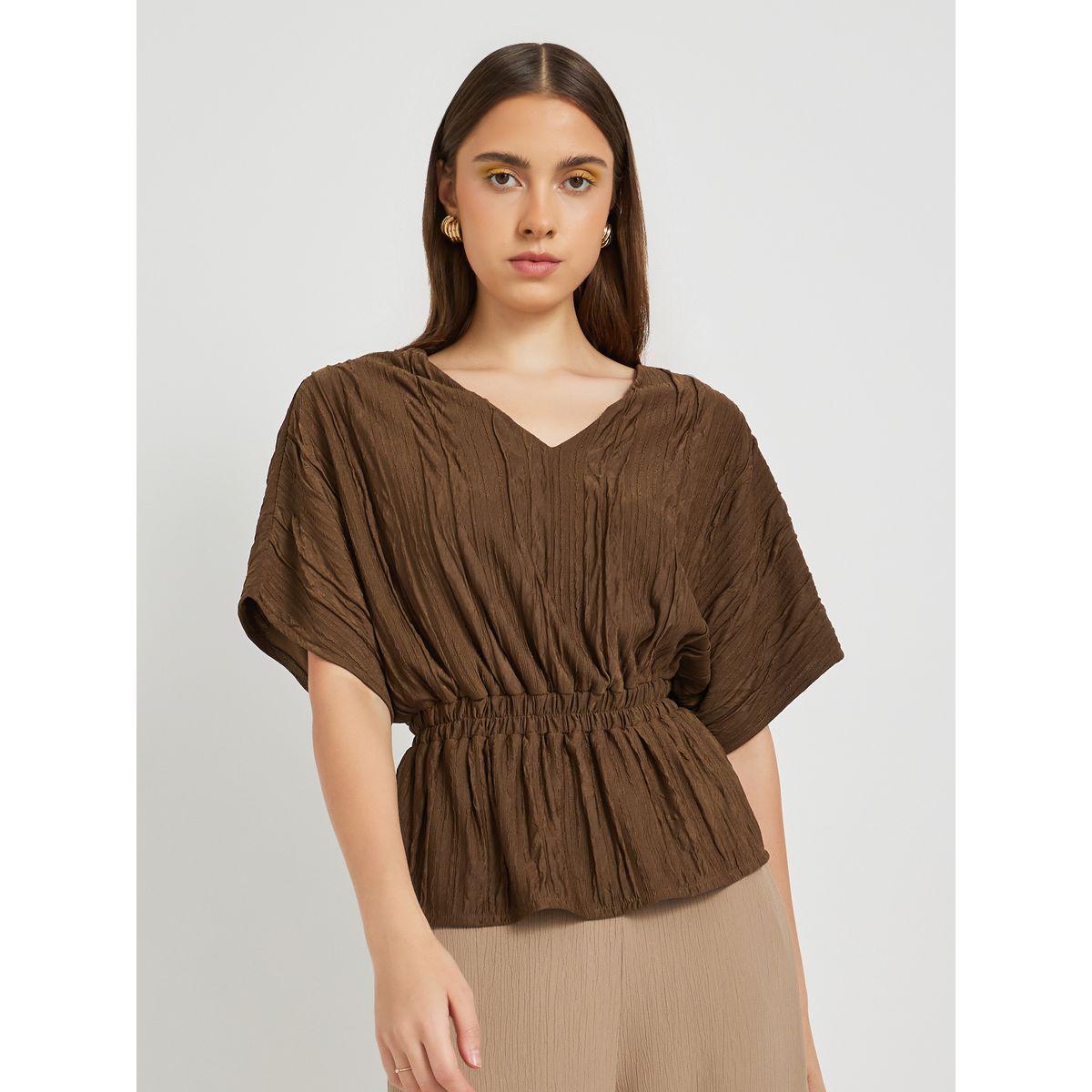 Styli Textured V-Neck Top with Elastic Waist Detail-women-clothing-shirtsandblouses-blouses-image-3