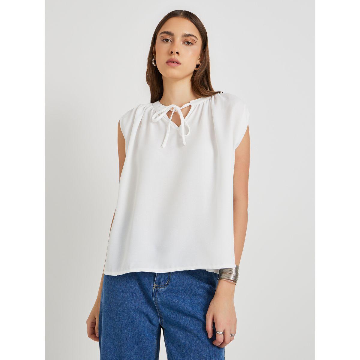 بلوزة سادة بلا أكمام مع ياقة بأربطة-women-clothing-shirtsandblouses-blouses-image-3