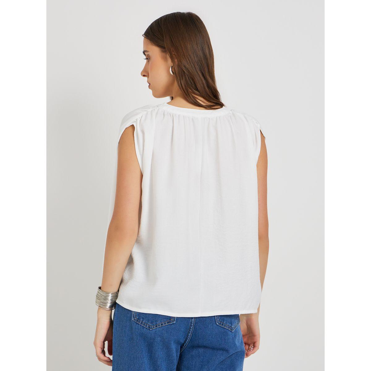 بلوزة سادة بلا أكمام مع ياقة بأربطة-women-clothing-shirtsandblouses-blouses-image-5