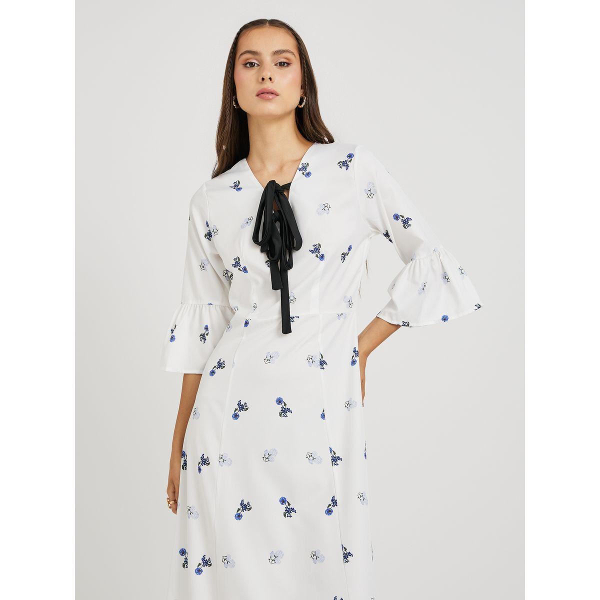 Styli Floral Print Ruffled Hem Maxi Dress with Tie-Up Detail-women-clothing-dresses-image-3