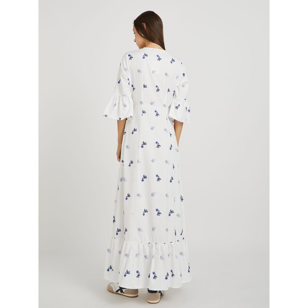Styli Floral Print Ruffled Hem Maxi Dress with Tie-Up Detail-women-clothing-dresses-image-5